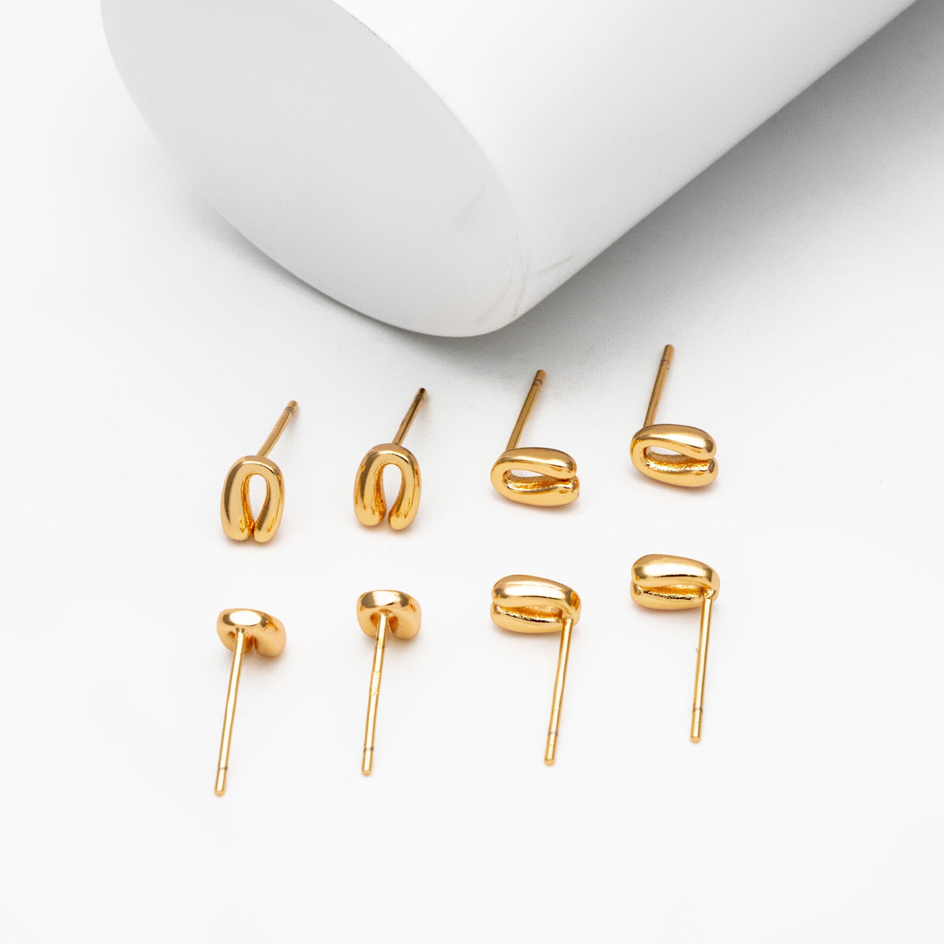 10pcs Gold U Shaped Earrings, 18K Gold plated Brass, Minimalist Stud Earrings (GB-4324)