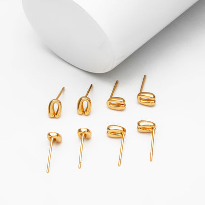 10pcs Gold U Shaped Earrings, 18K Gold plated Brass, Minimalist Stud Earrings (GB-4324)