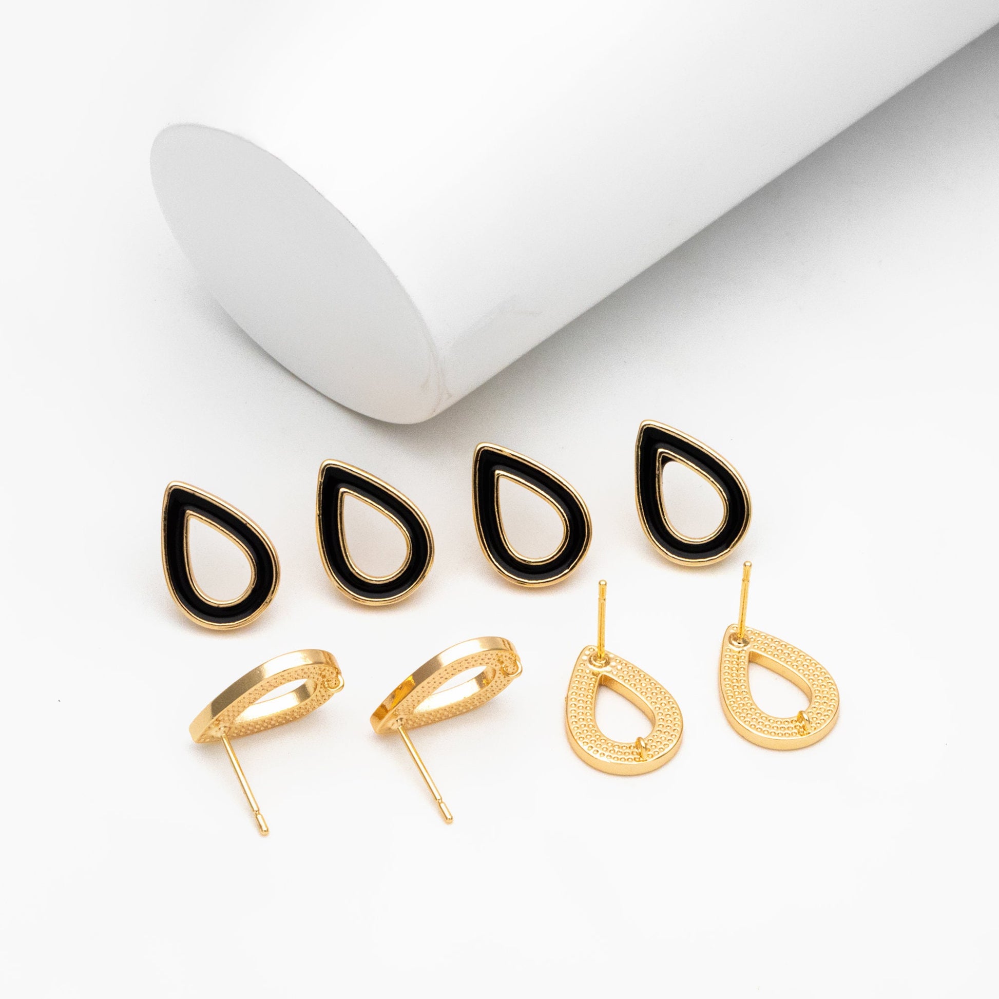 10pcs Acetate Teardrop Ear Posts 16x11mm, 18K Gold plated Brass Ear Findings (#GB-1579)