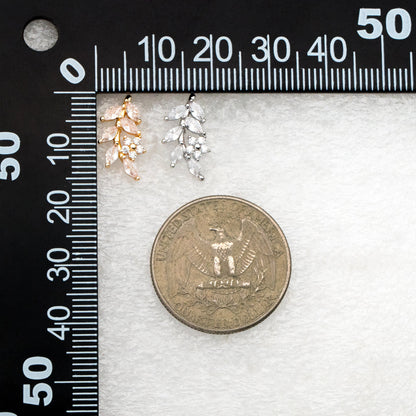 4pcs CZ Pave Gold/ Silver Leaf Earrings, 18K Real Gold/ Rhodium Plated Brass, Dainty Flower Stud Earrings (GB-4354)