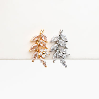 4pcs CZ Pave Gold/ Silver Leaf Earrings, 18K Real Gold/ Rhodium Plated Brass, Dainty Flower Stud Earrings (GB-4354)