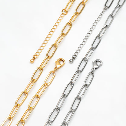Gold/ Silver Paperclipe Chains 5mm, Finished Bracelet/ Anklet/ Necklace with Extender Chain, Ready to Wear (#LK-317)