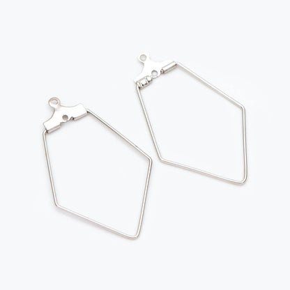 10pcs Gold/ Silver Rhombus Wire Pendants 36x21mm, 18K Gold/ Rhodium plated Brass, Drop Geometric Charms, Can Open to Thread Beads (GB-993-1)