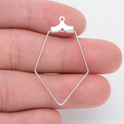 10pcs Gold/ Silver Rhombus Wire Pendants 36x21mm, 18K Gold/ Rhodium plated Brass, Drop Geometric Charms, Can Open to Thread Beads (GB-993-1)