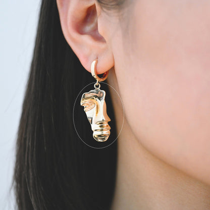 10pcs Gold Face Charm 33x15mm, Real 18K Gold plated Brass, Jewelry Supply (GB-2040)