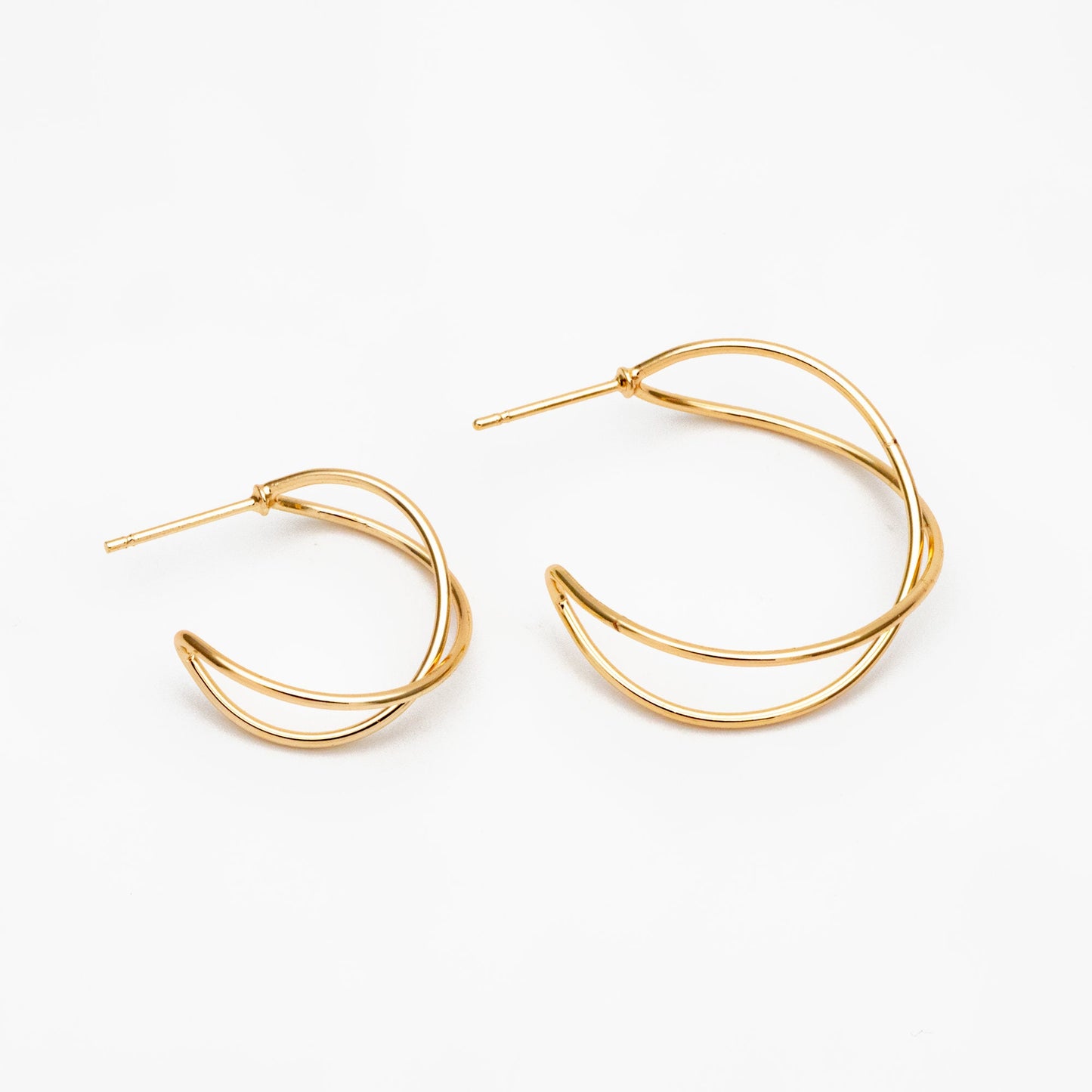 10pcs Geometric Circle Stud Earring, Gold/ Rhodium plated Brass Ear Wire Posts, Circle Size 16/24mm (GB-514)