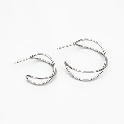 10pcs Geometric Circle Stud Earring, Gold/ Rhodium plated Brass Ear Wire Posts, Circle Size 16/24mm (GB-514)