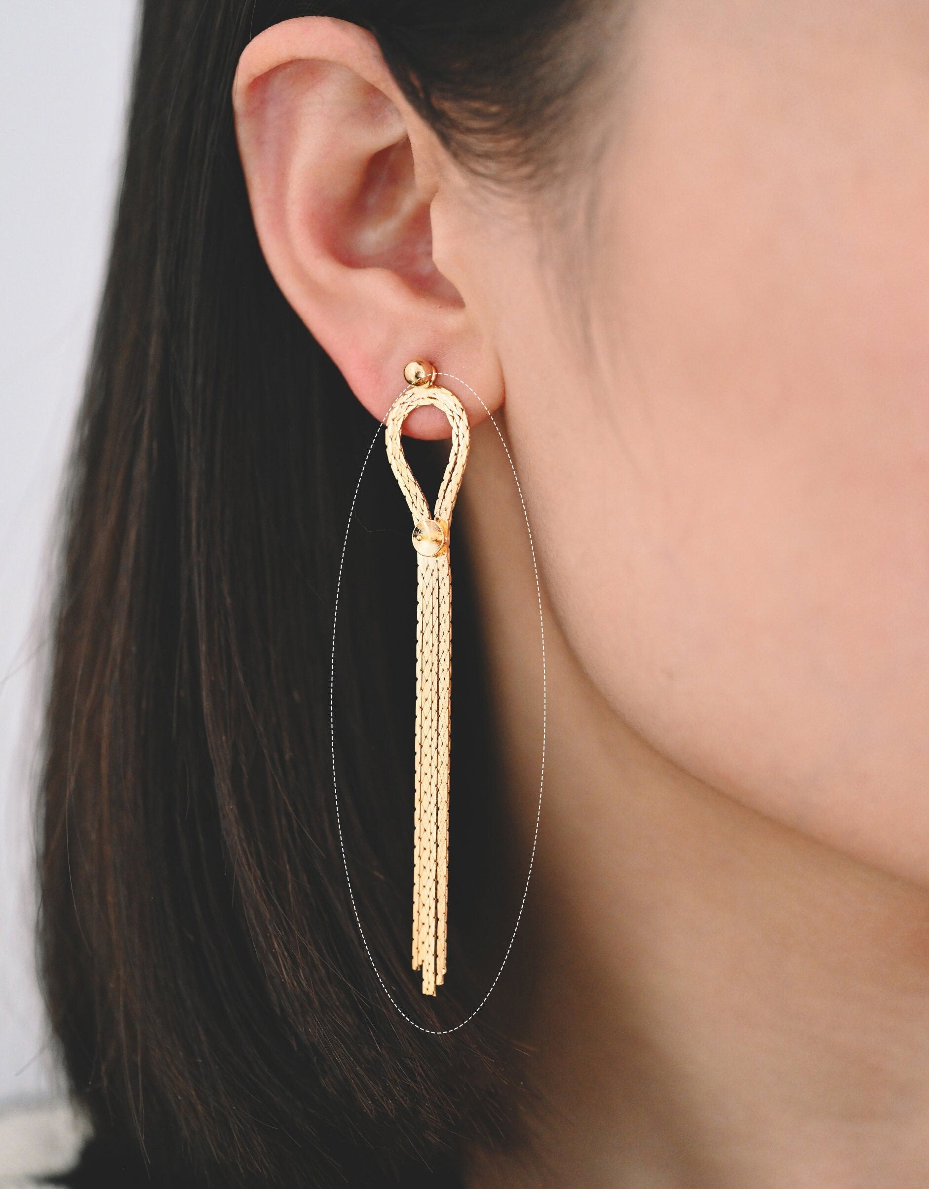 4pcs Gold Chain Long Tassels 83mm, 18K Gold plated Brass Tassel, Earring Charm Pendants (GB-1277-C)