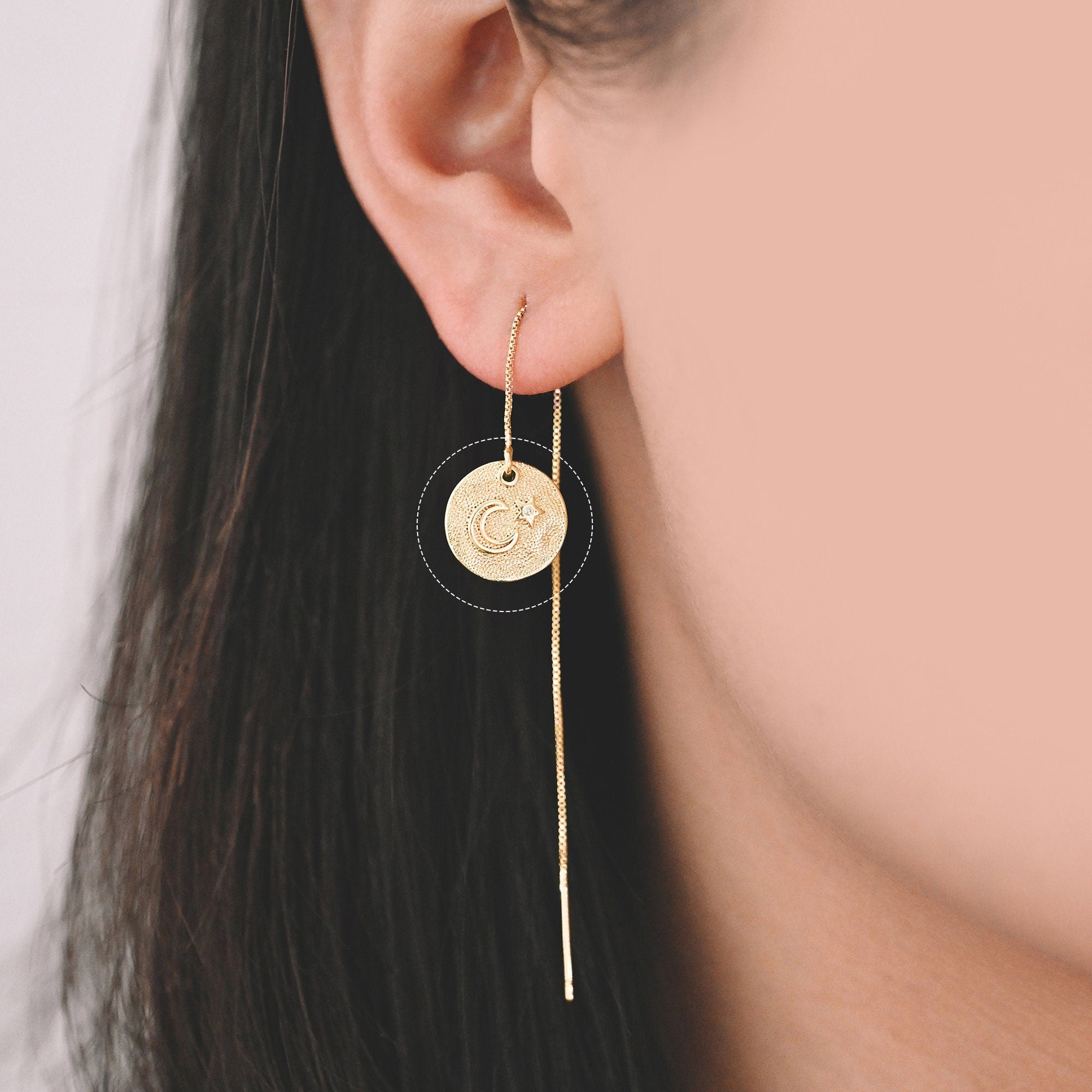 4pcs CZ Pave Gold/ Silver tone Moon Star Coin Charm 13mm, Moon Star Necklace Charm, Moon Star Jewelry (GB-2433-C)