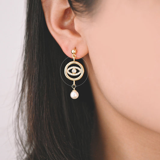 10pcs Micro Pave CZ Evil Eye Connector 23x15mm, 18K Gold plated Brass Eye Charms, Cubic Zirconia Pave Eye Pendants (GB-1999-C)