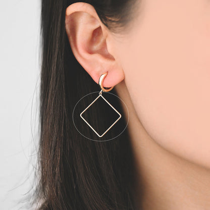 10pcs Gold plated Brass Square Pendants, Rhombus Link Charms, Wired Geometric Hoops (GB-368-C)