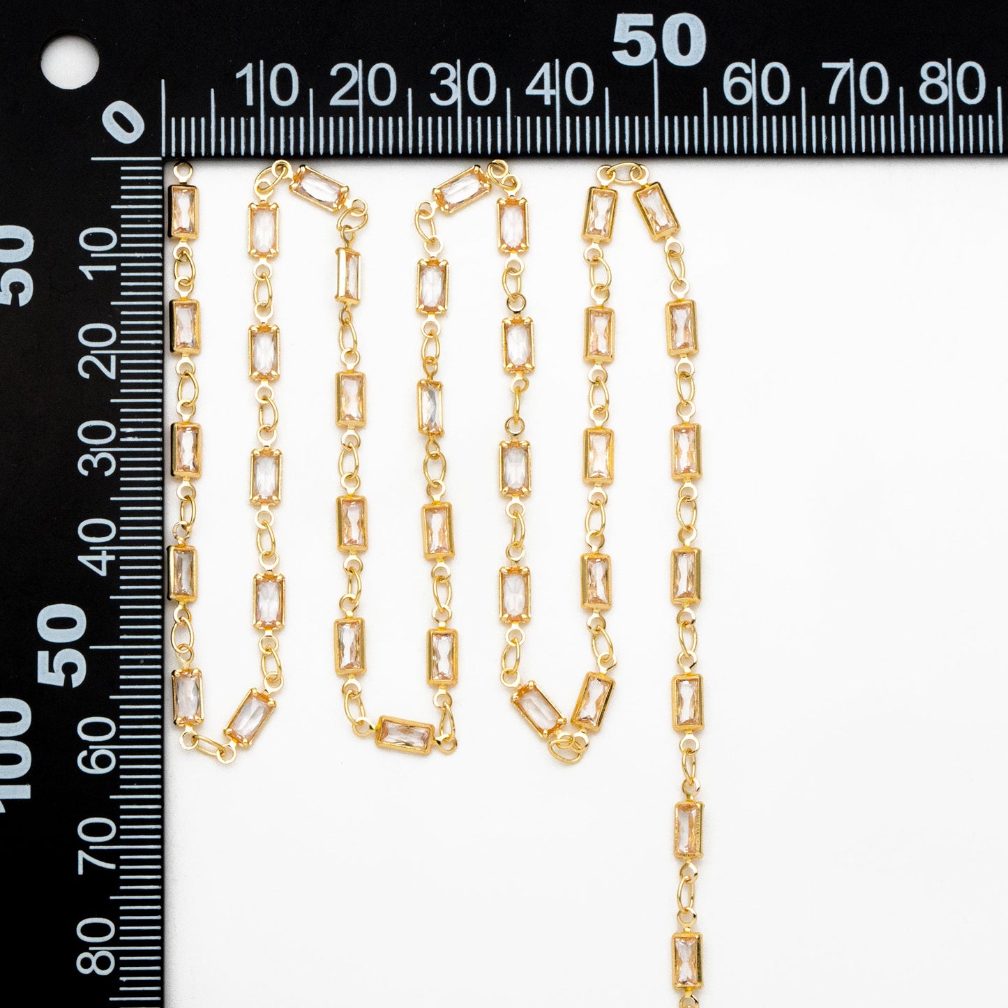 Cubic Zirconia Chain, Rectangle Shape Gold Chain, For Jewelry Making (#LK-613)/ 1 Meter=3.3 ft