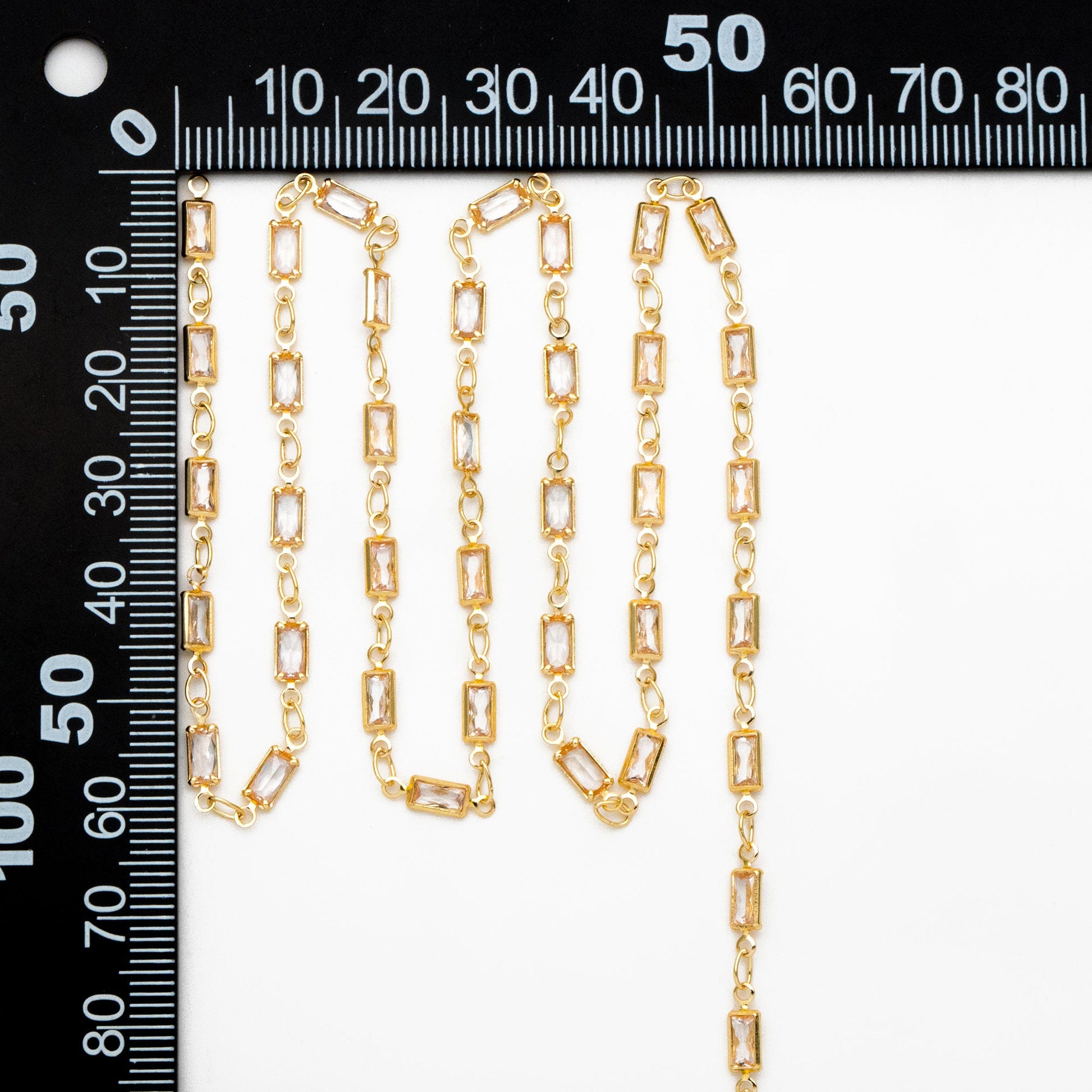 Cubic Zirconia Chain, Rectangle Shape Gold Chain, For Jewelry Making (#LK-613)/ 1 Meter=3.3 ft