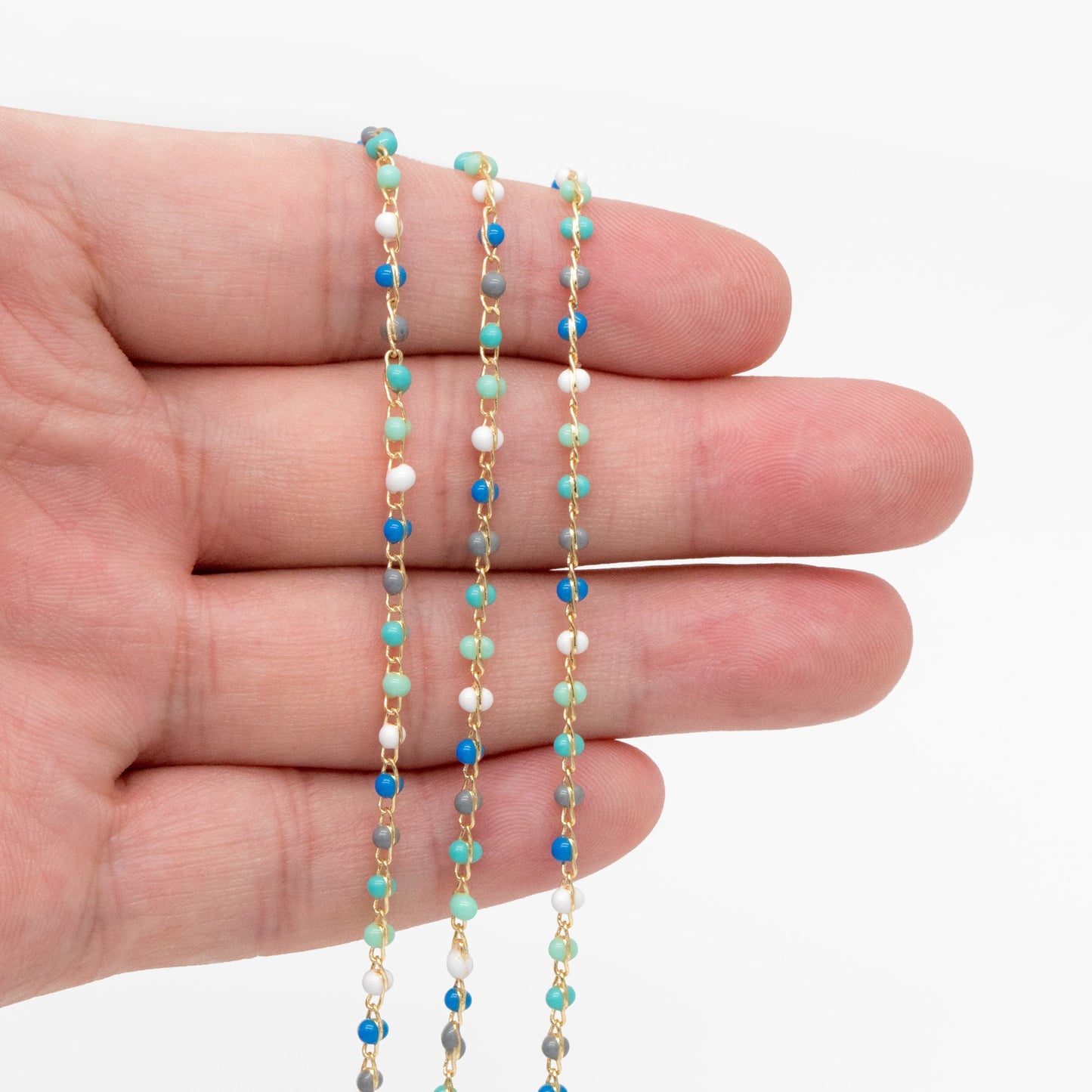 Mix Color Enamel Bead Chains 1.8mm, 18K Gold plated Brass, Quality Bead Chain Wholesale (#LK-615)/ 1 Meter=3.3ft