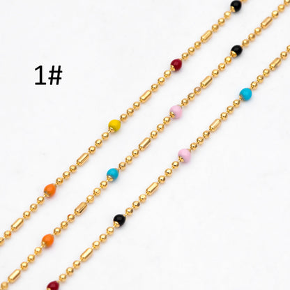 Mix Color Enamel Bead Chains: Gold Plated Brass Rainbow Chain, (#LK-579)/ 1 Meter