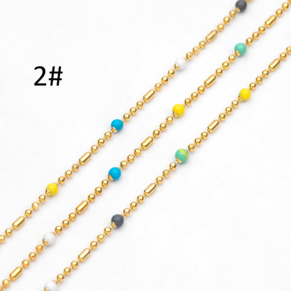 Mix Color Enamel Bead Chains: Gold Plated Brass Rainbow Chain, (#LK-579)/ 1 Meter