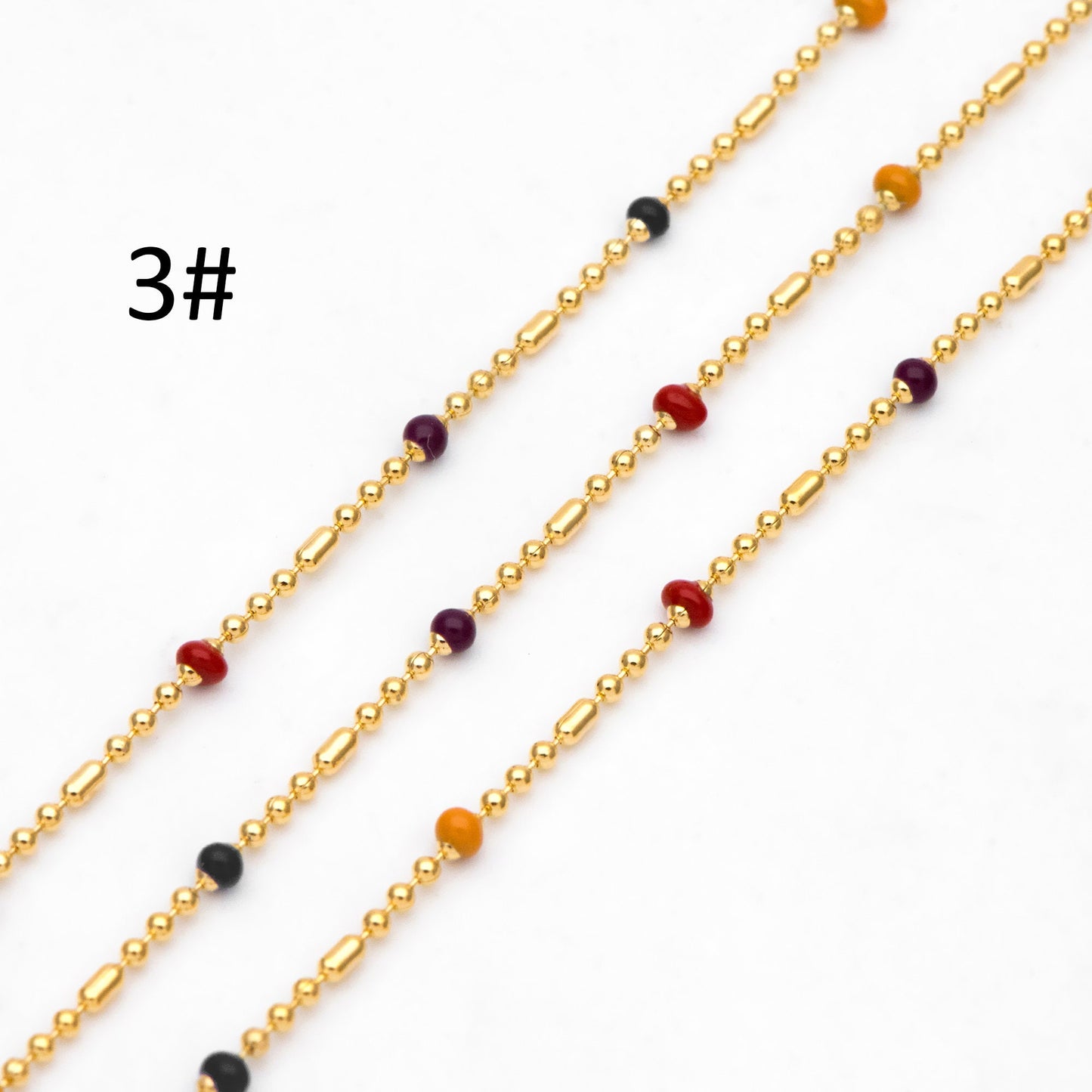 Mix Color Enamel Bead Chains: Gold Plated Brass Rainbow Chain, (#LK-579)/ 1 Meter