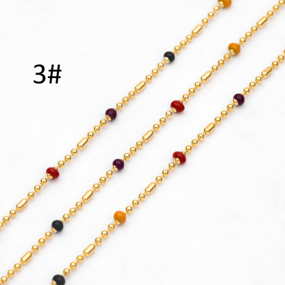 Mix Color Enamel Bead Chains: Gold Plated Brass Rainbow Chain, (#LK-579)/ 1 Meter