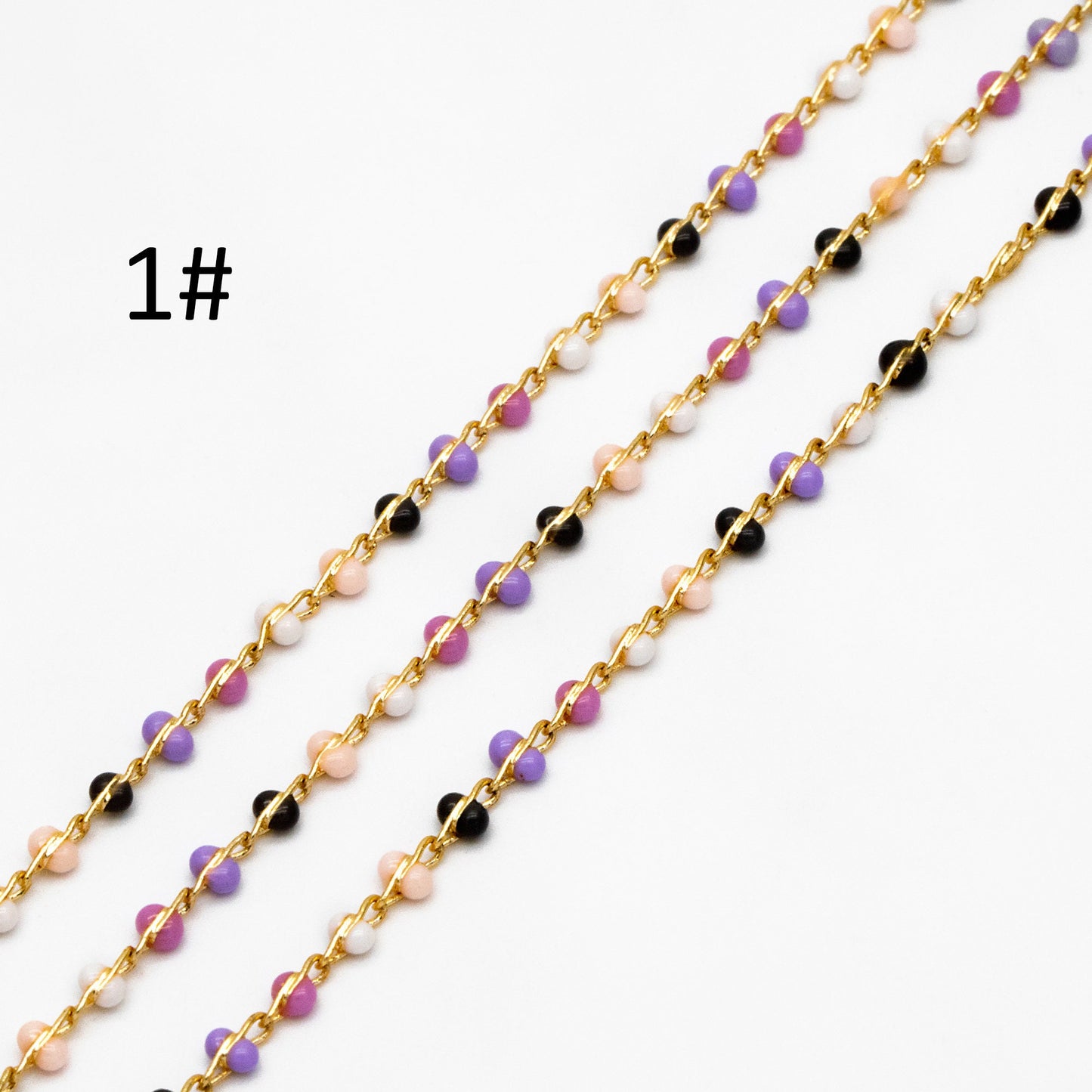 Mix Color Enamel Bead Chains 1.8mm, 18K Gold plated Brass, Quality Bead Chain Wholesale (#LK-615)/ 1 Meter=3.3ft