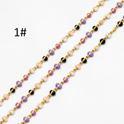 Mix Color Enamel Bead Chains 1.8mm, 18K Gold plated Brass, Quality Bead Chain Wholesale (#LK-615)/ 1 Meter=3.3ft