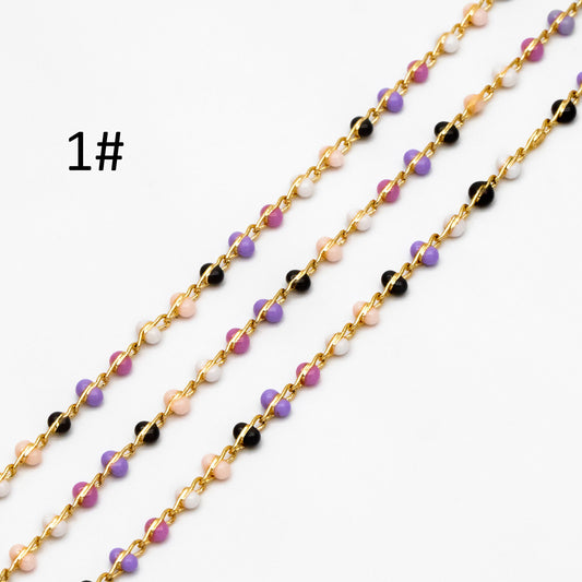 Mix Color Enamel Bead Chains 1.8mm, 18K Gold plated Brass, Quality Bead Chain Wholesale (#LK-615)/ 1 Meter=3.3ft
