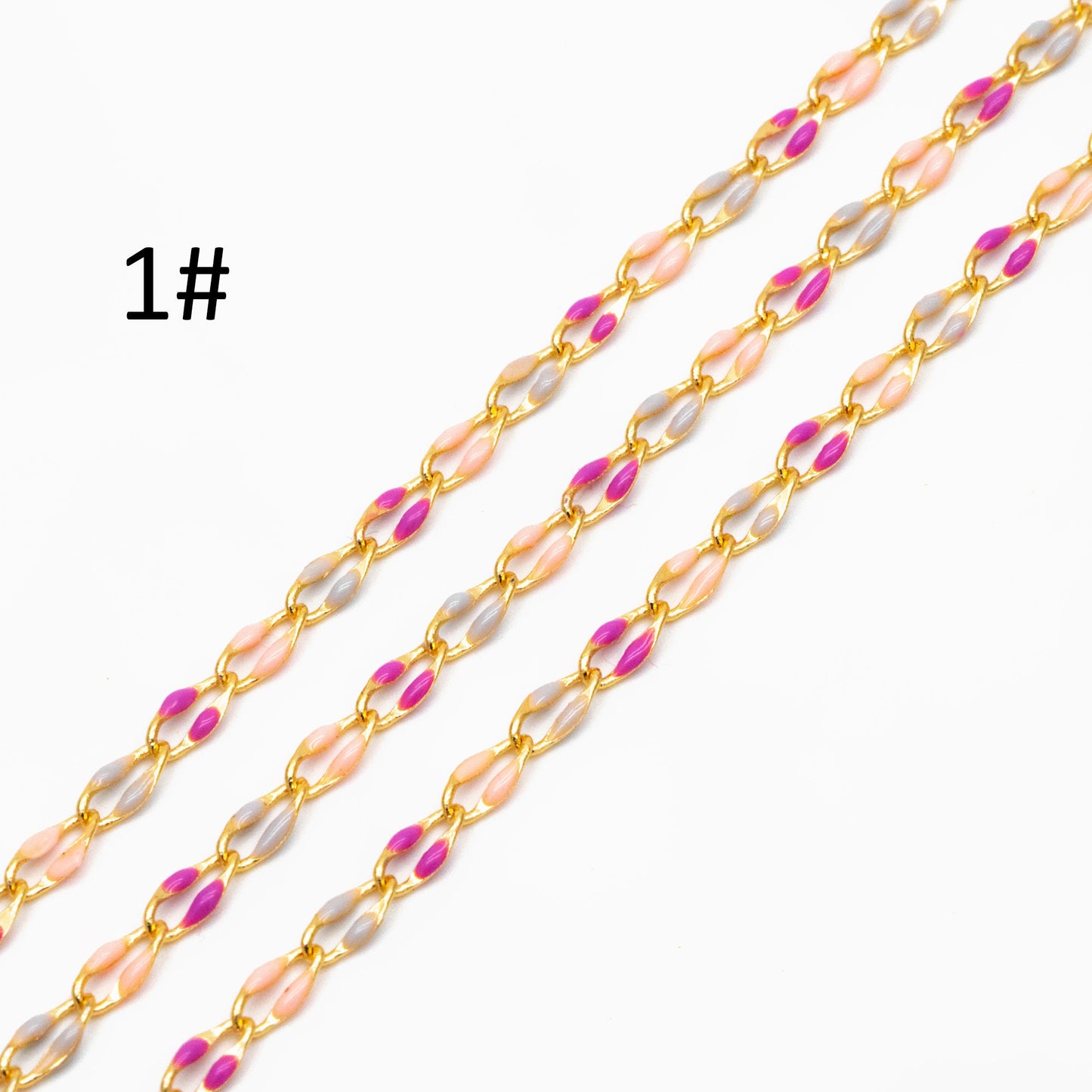 Mix Color Enamel Curb Chains 3mm, Real Gold Plated Brass, DIY Jewelry Findings (#LK-606)/ 1 Meter=3.3 ft