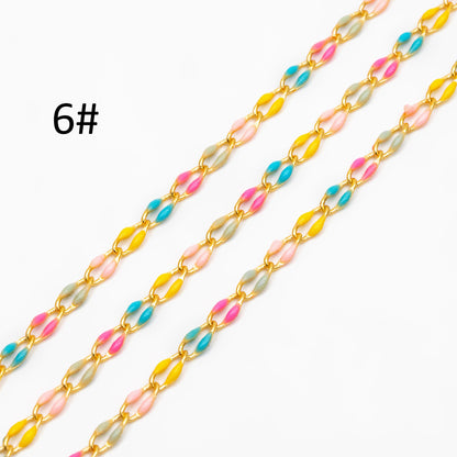 Mix Color Enamel Curb Chains 3mm, Real Gold Plated Brass, DIY Jewelry Findings (#LK-606)/ 1 Meter=3.3 ft