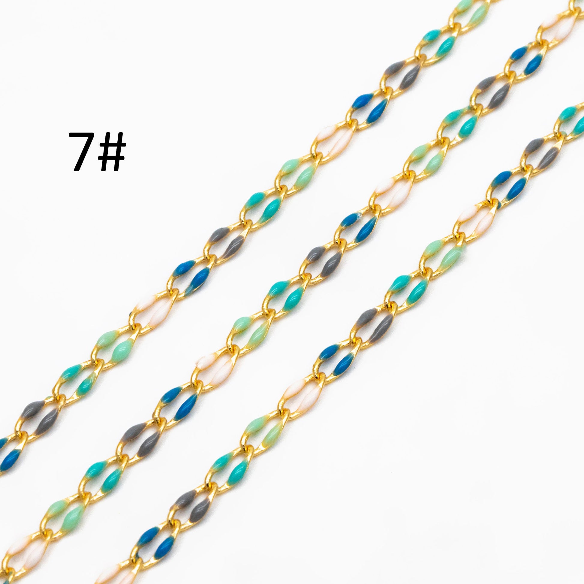 Mix Color Enamel Curb Chains 3mm, Real Gold Plated Brass, DIY Jewelry Findings (#LK-606)/ 1 Meter=3.3 ft