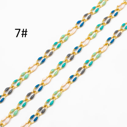 Mix Color Enamel Curb Chains 3mm, Real Gold Plated Brass, DIY Jewelry Findings (#LK-606)/ 1 Meter=3.3 ft