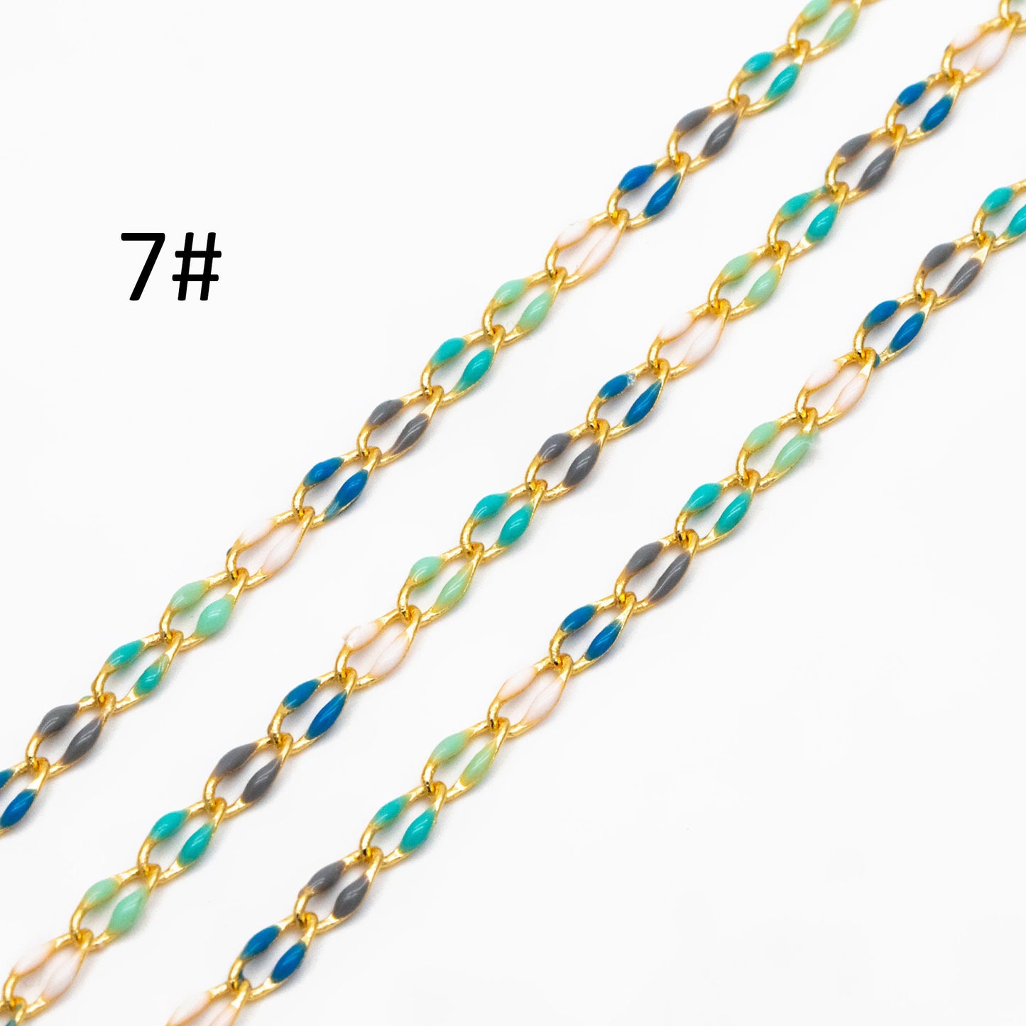 Mix Color Enamel Curb Chains 3mm, Real Gold Plated Brass, DIY Jewelry Findings (#LK-606)/ 1 Meter=3.3 ft