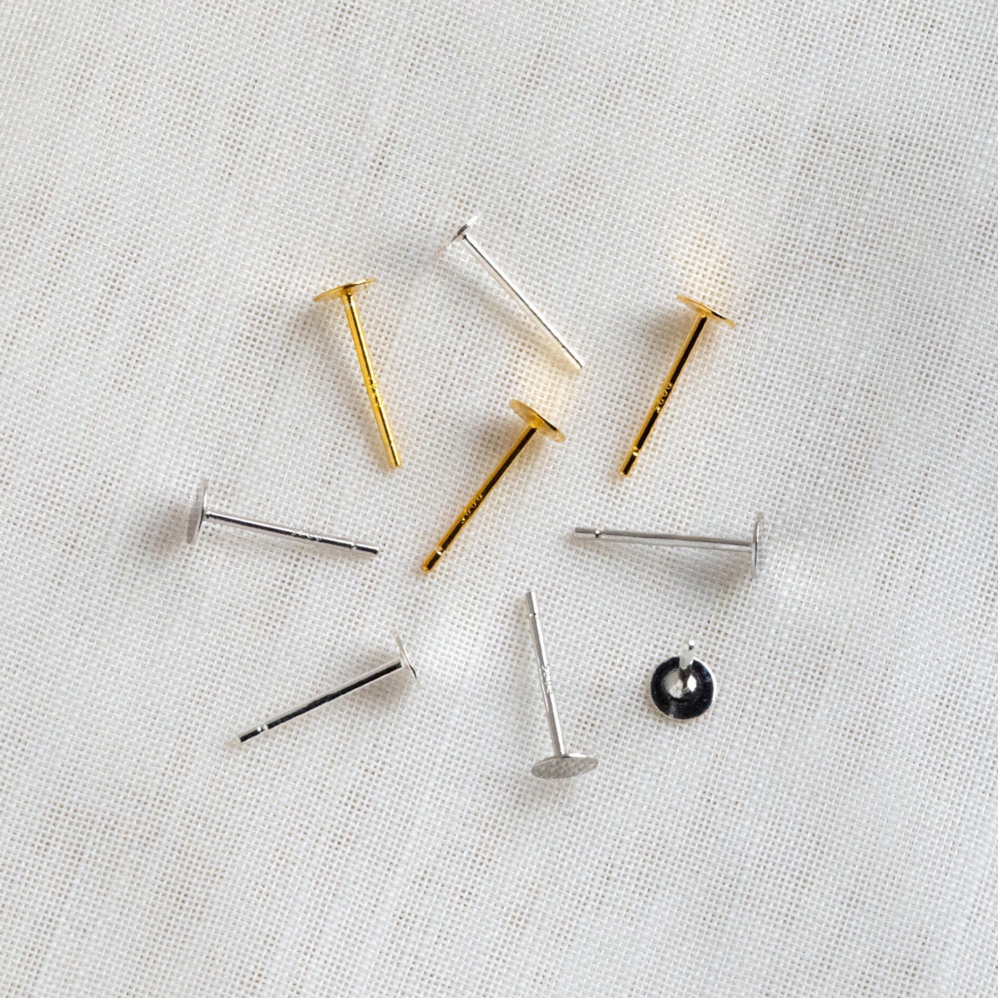 10pcs Sterling Silver Stud Ear Posts, Gold/ Rhodium plated .925 Silver, 4mm Flat Pad/ Cup, Glue On Earring Findings (CY-006)