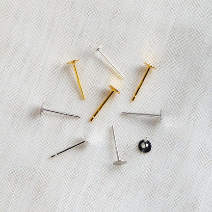 10pcs Sterling Silver Stud Ear Posts, Gold/ Rhodium plated .925 Silver, 4mm Flat Pad/ Cup, Glue On Earring Findings (CY-006)