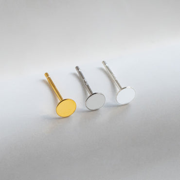 10pcs Sterling Silver Stud Ear Posts, Gold/ Rhodium plated .925 Silver, 4mm Flat Pad/ Cup, Glue On Earring Findings (CY-006)