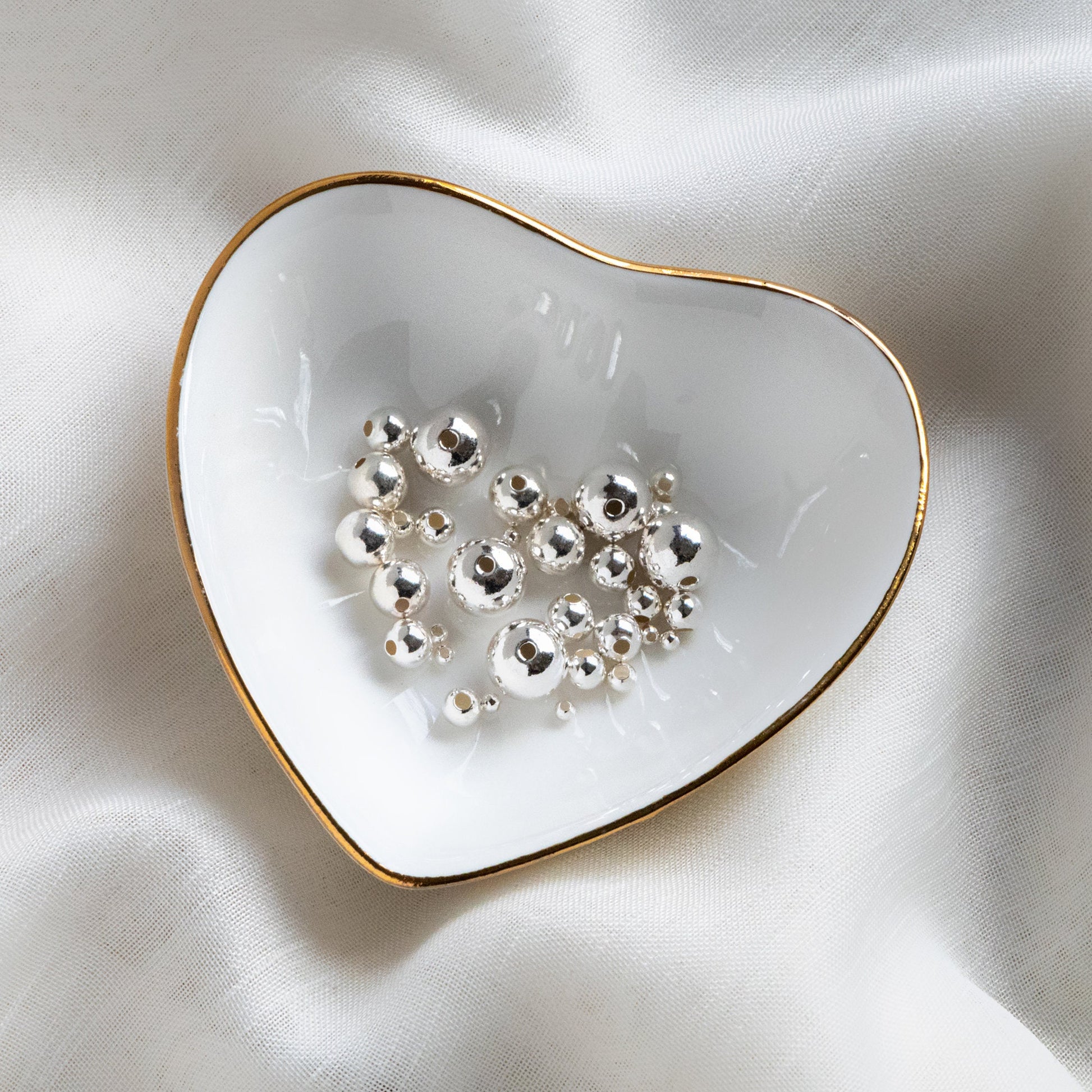 925 Sterling Silver Smooth Round Beads, Seamless Silver Large Hole Spacer Beads, 2/ 3/ 4/ 5/ 6/ 8mm (CY-008)