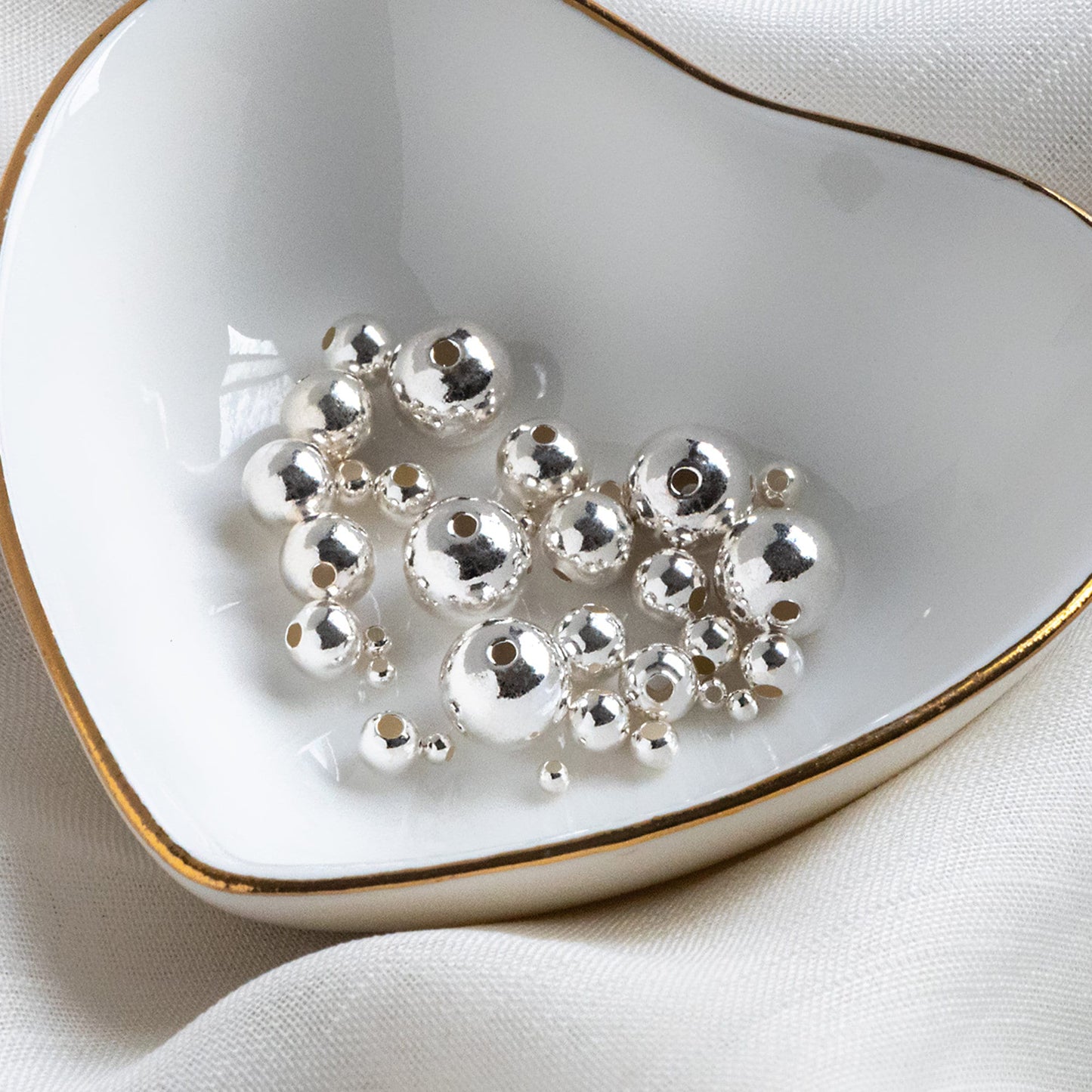 925 Sterling Silver Smooth Round Beads, Seamless Silver Large Hole Spacer Beads, 2/ 3/ 4/ 5/ 6/ 8mm (CY-008)