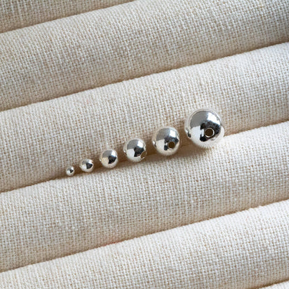 925 Sterling Silver Smooth Round Beads, Seamless Silver Large Hole Spacer Beads, 2/ 3/ 4/ 5/ 6/ 8mm (CY-008)