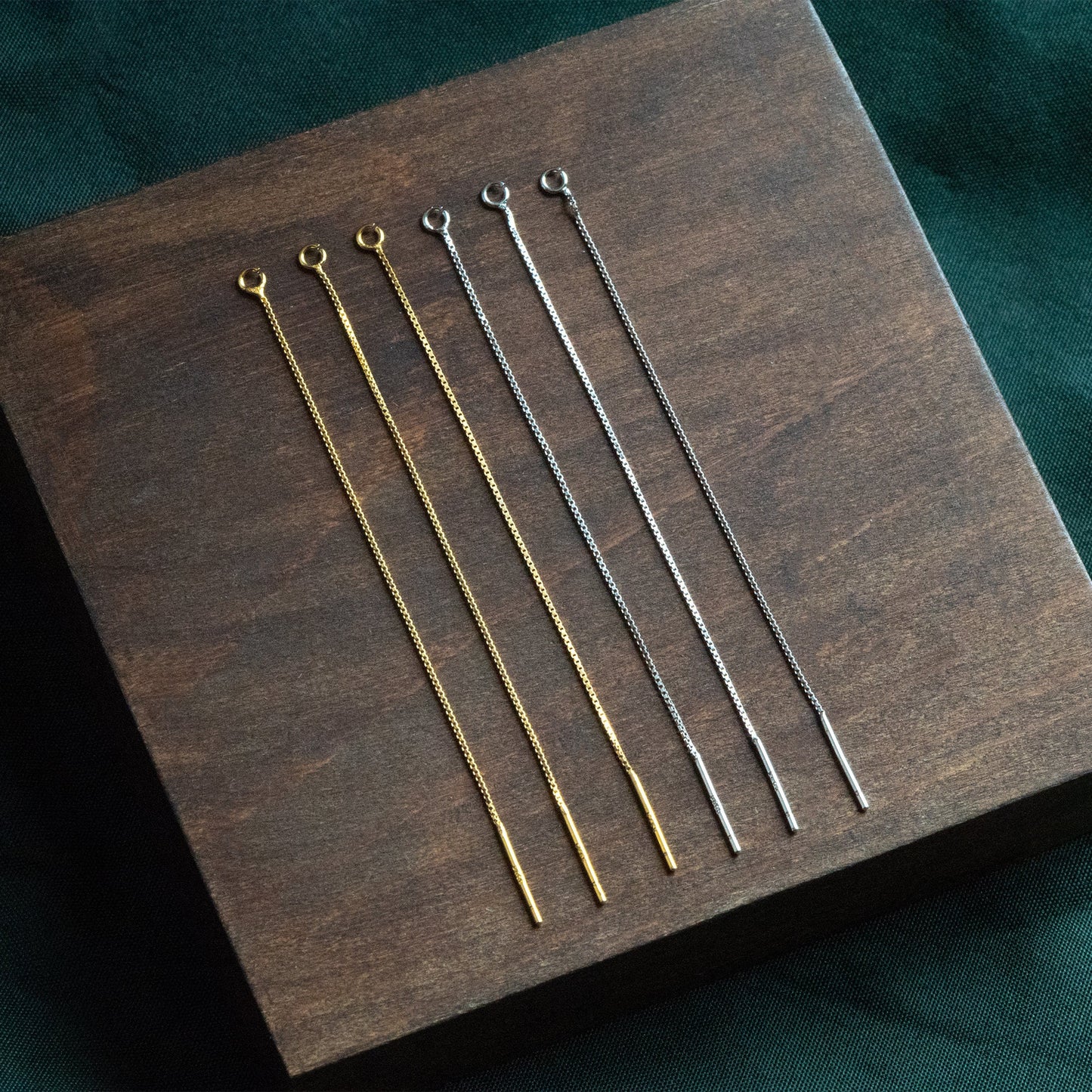 10pcs Sterling Silver Threader Earrings, Gold/ Rhodium, .925 Silver Box Chain, Earwire Thread with Open Jump Ring (CY-004)