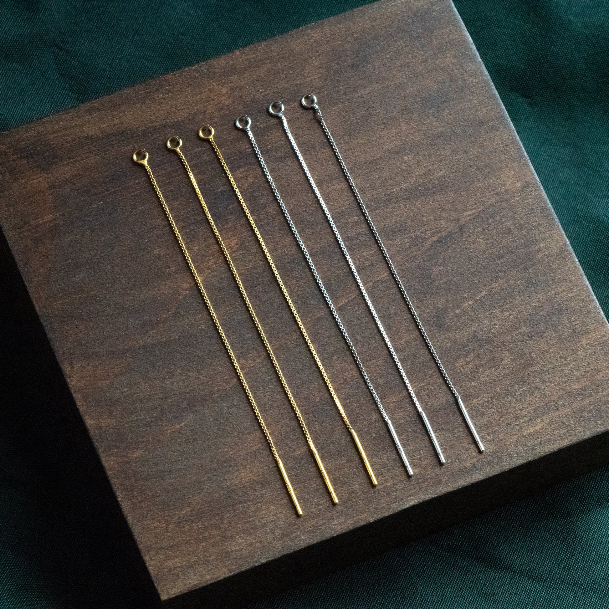 10pcs Sterling Silver Threader Earrings, Gold/ Rhodium, .925 Silver Box Chain, Earwire Thread with Open Jump Ring (CY-004)