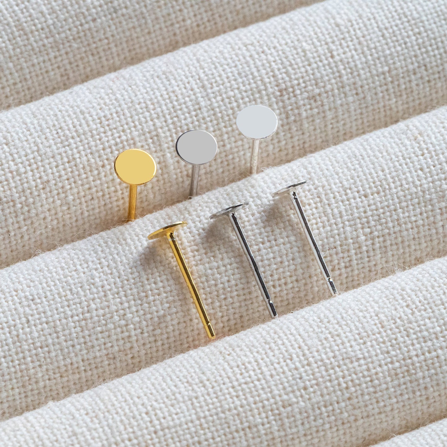 10pcs Sterling Silver Stud Ear Posts, Gold/ Rhodium plated .925 Silver, 4mm Flat Pad/ Cup, Glue On Earring Findings (CY-006)