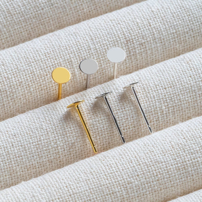 10pcs Sterling Silver Stud Ear Posts, Gold/ Rhodium plated .925 Silver, 4mm Flat Pad/ Cup, Glue On Earring Findings (CY-006)