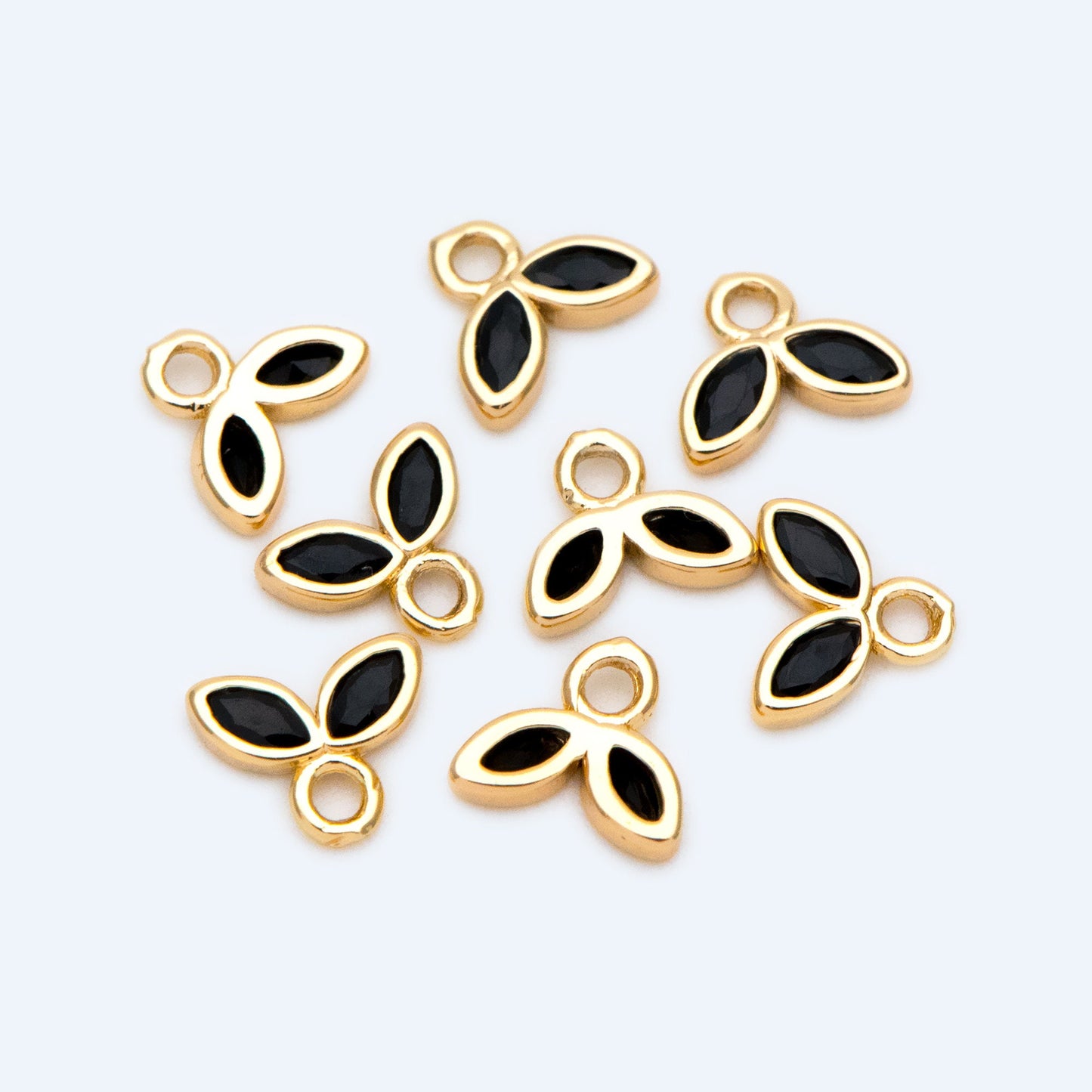 10pcs Emerald/ Black CZ Pave Gold Leaf Charms, 18K Gold plated Brass Pendants (#GB-1762-B)