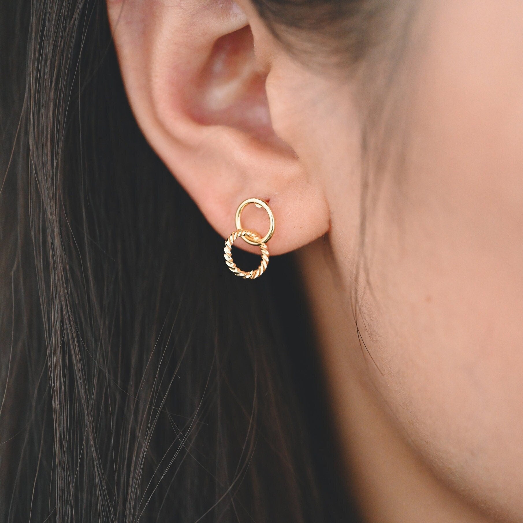 10pcs Interlocking Earring Studs, Gold/ Rhodium plated Brass, Linkage Circle Earring, Double Circle Ear Posts (GB-2920)