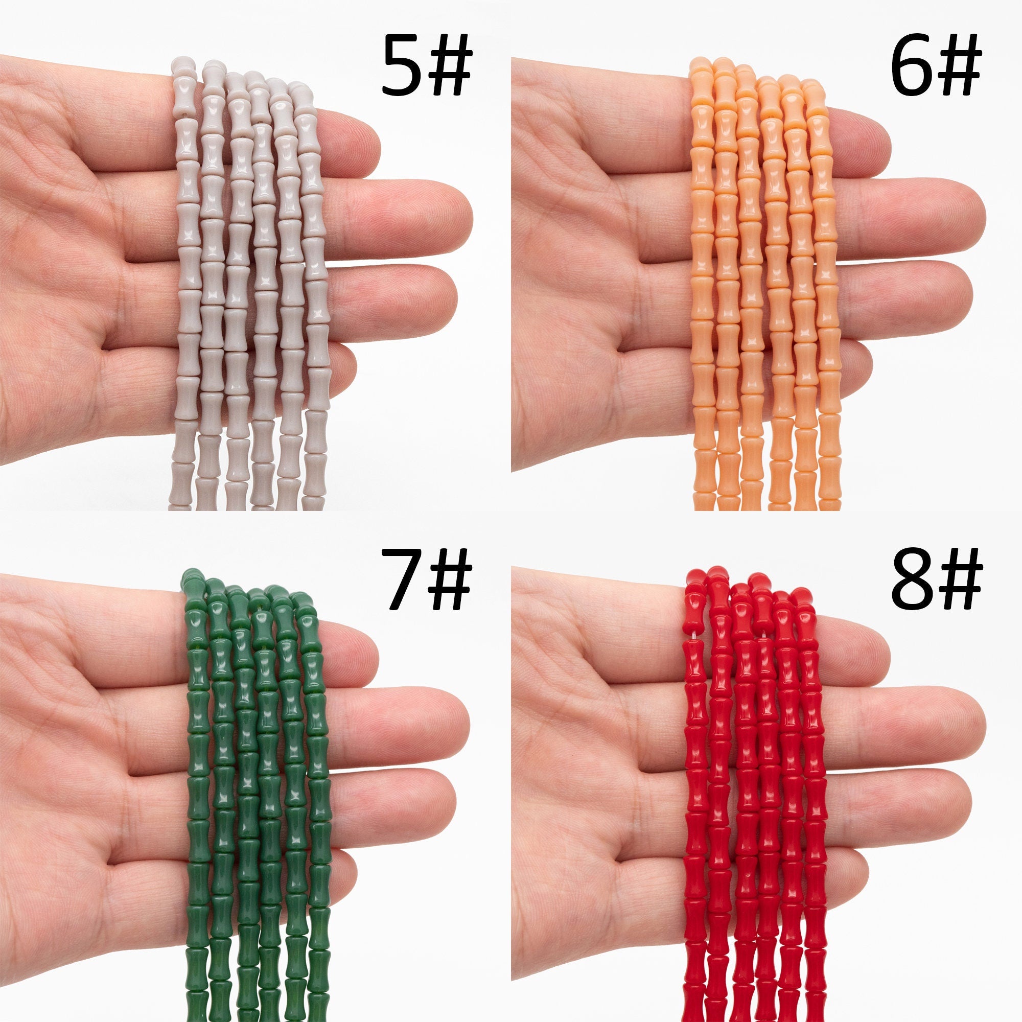 48pcs Smooth Tube Glass beads 4x8mm, Bamboo Shaped Crystal Beads, Multi Colors (GM-049)