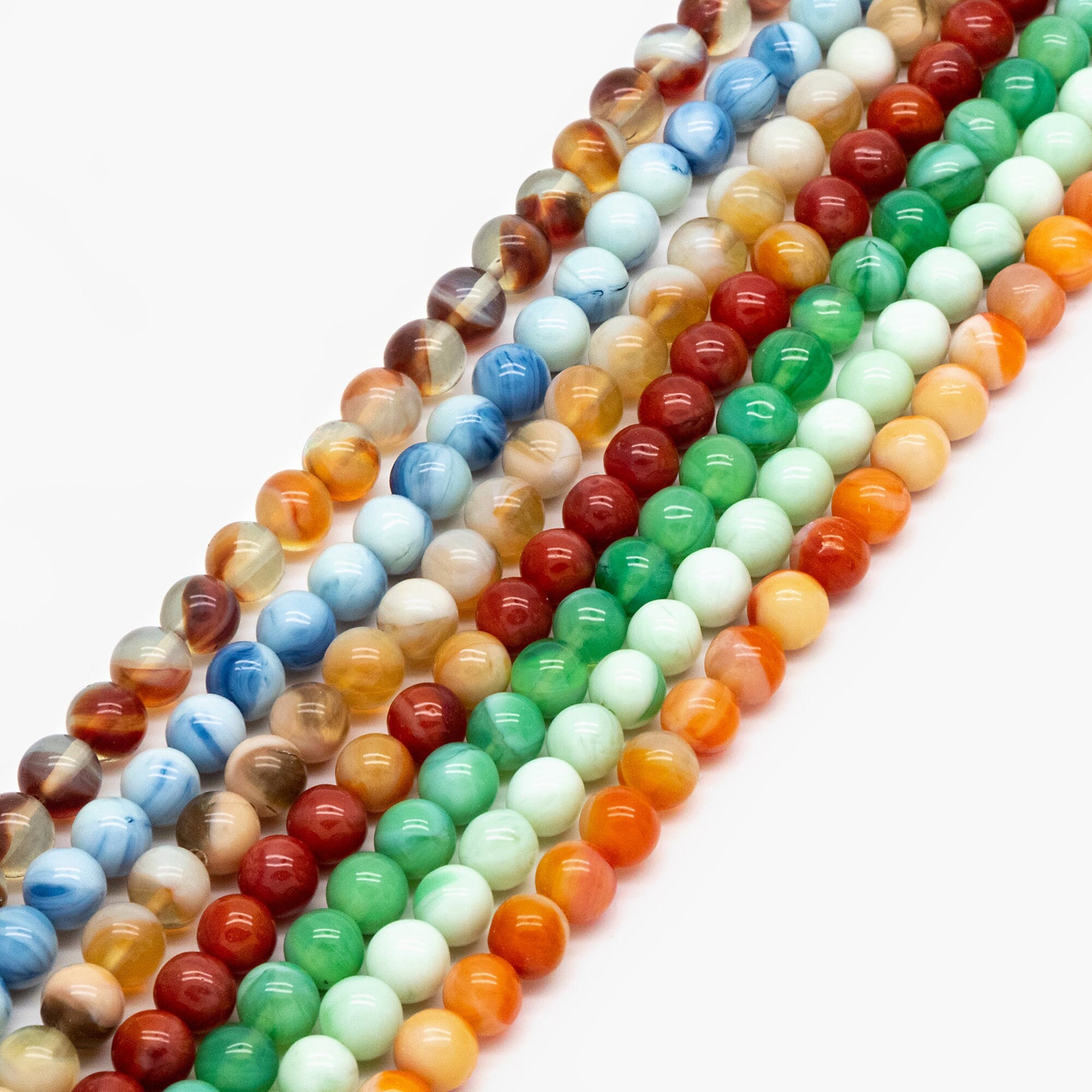 65pcs Smooth Round Glass beads 8mm, Faux Gemstone Beads, Imitation Natural Stone (GM-050)