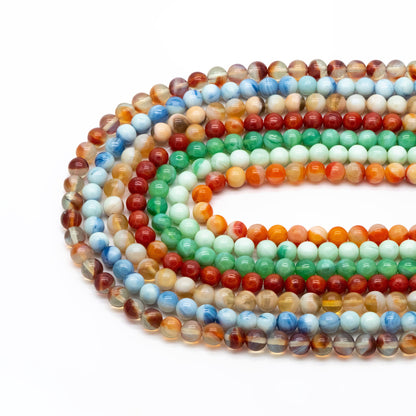 65pcs Smooth Round Glass beads 8mm, Faux Gemstone Beads, Imitation Natural Stone (GM-050)