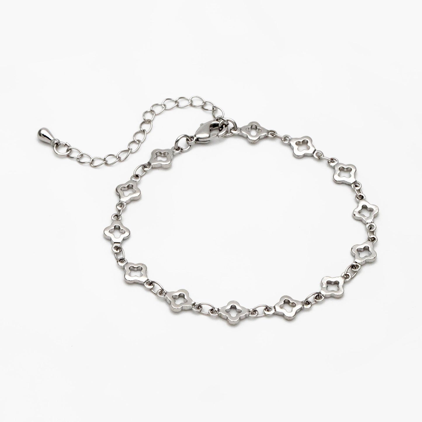 Gold/ Silver Tone Four Leaf Clover Beaded Chain 5.6mm, Finished Bracelet/ Anklet/ Necklace with Extender Chain, Ready to Wear (#LK-605)