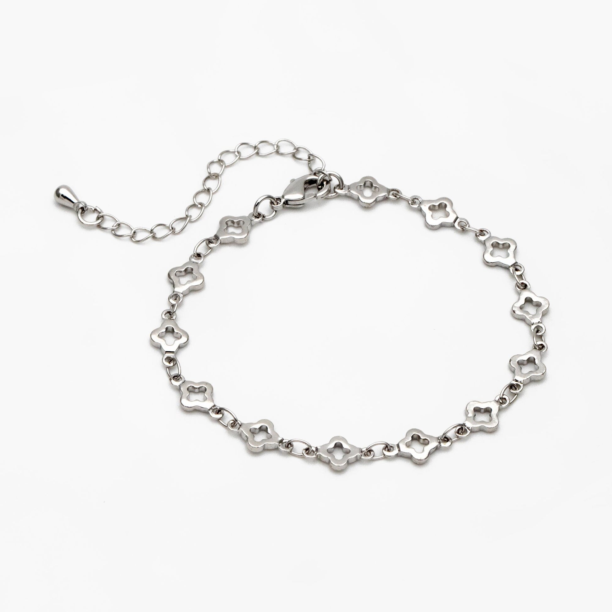 Gold/ Silver Tone Four Leaf Clover Beaded Chain 5.6mm, Finished Bracelet/ Anklet/ Necklace with Extender Chain, Ready to Wear (#LK-605)