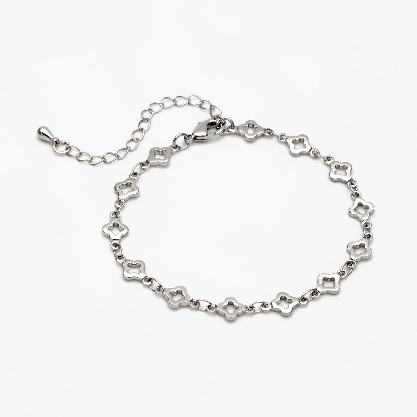 Gold/ Silver Tone Four Leaf Clover Beaded Chain 5.6mm, Finished Bracelet/ Anklet/ Necklace with Extender Chain, Ready to Wear (#LK-605)