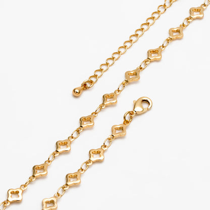 Gold/ Silver Tone Four Leaf Clover Beaded Chain 5.6mm, Finished Bracelet/ Anklet/ Necklace with Extender Chain, Ready to Wear (#LK-605)