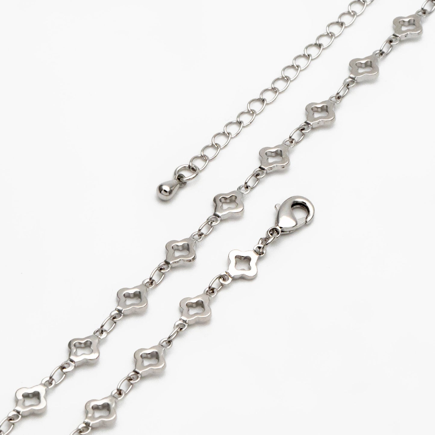 Gold/ Silver Tone Four Leaf Clover Beaded Chain 5.6mm, Finished Bracelet/ Anklet/ Necklace with Extender Chain, Ready to Wear (#LK-605)